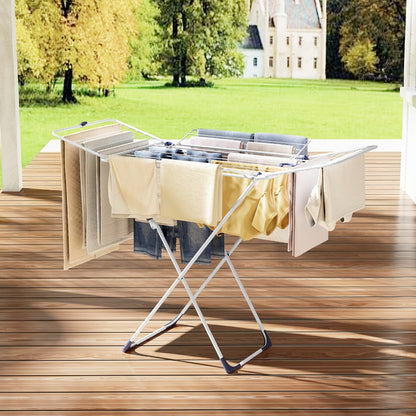 White Four-Wing Folding Clothes Drying Rack with X-Frame, Freestanding Laundry Bars and 55.1 x 37.8-Inch Layout