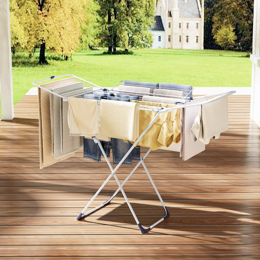 Clothes Drying Rack Foldable 4-Wing Large Capacity Metal Laundry Rack Free Standing Indoor Outdoor Space Saving Airer 55x38 In