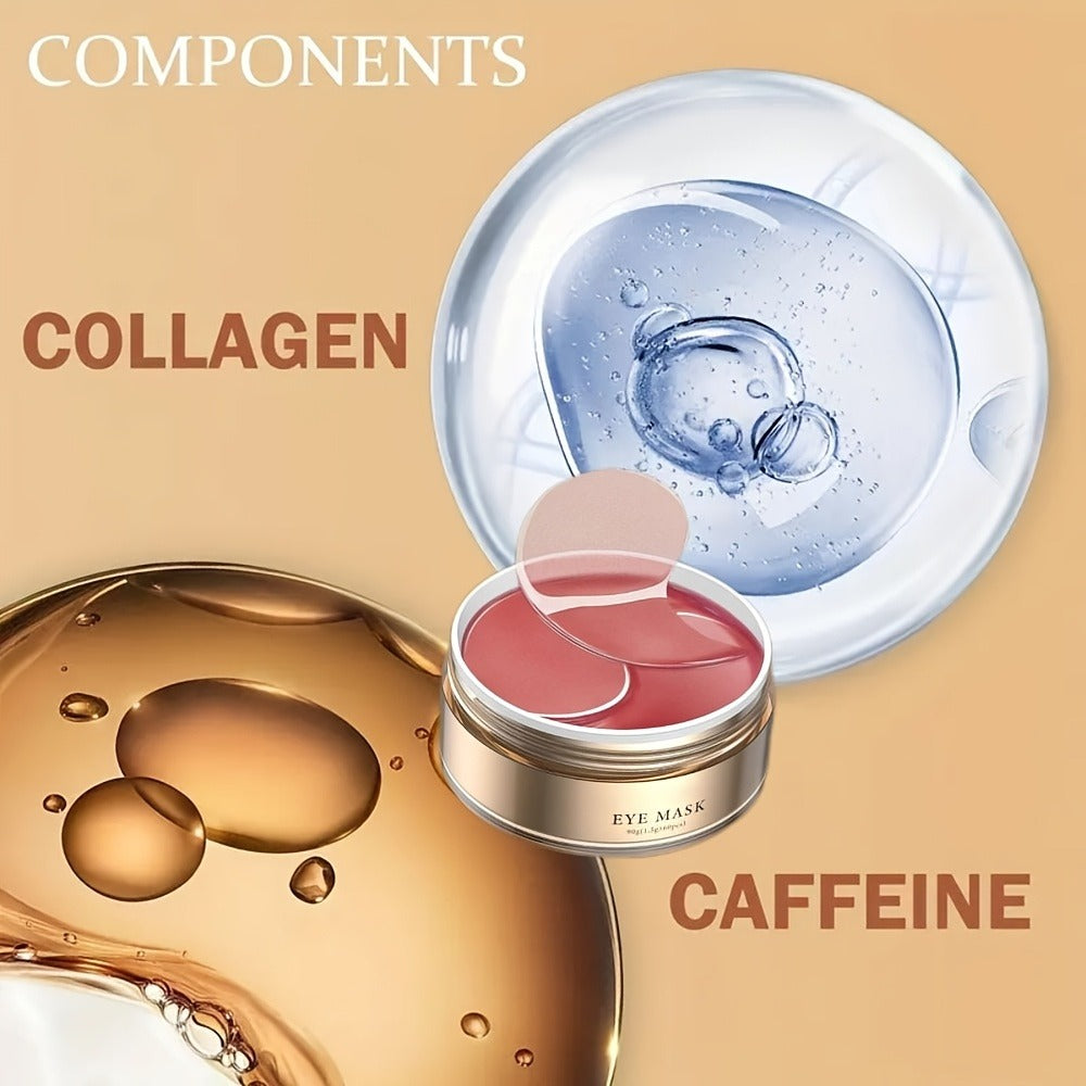60-Piece Caffeine-Labeled Under-Eye Gel Pad Set with Hyaluronic Acid and Collagen-Labeled Formula