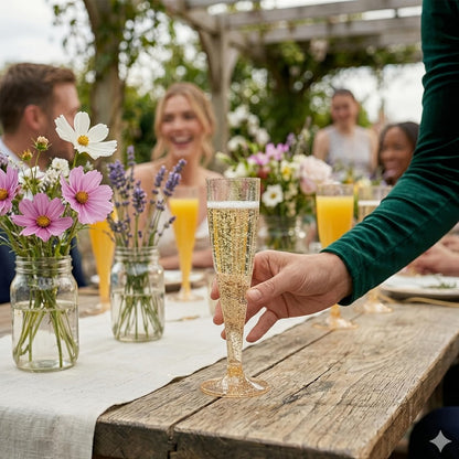 Plastic Champagne Flutes Bulk 25 50 Pack Disposable Reusable Golden Glitter Champagne Glasses Stackable Food-Grade PS Party Cups for Wedding Birthday New Year Picnic Brunch Events