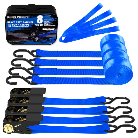 Ratchet Tie Down Straps 4-Pack 15FT 1,500 lb Break Strength Heavy Duty with Soft Loops & Storage Bag – High-Visibility Webbing for Motorcycle ATV Kayak Truck Bed Trailer Roof Rack