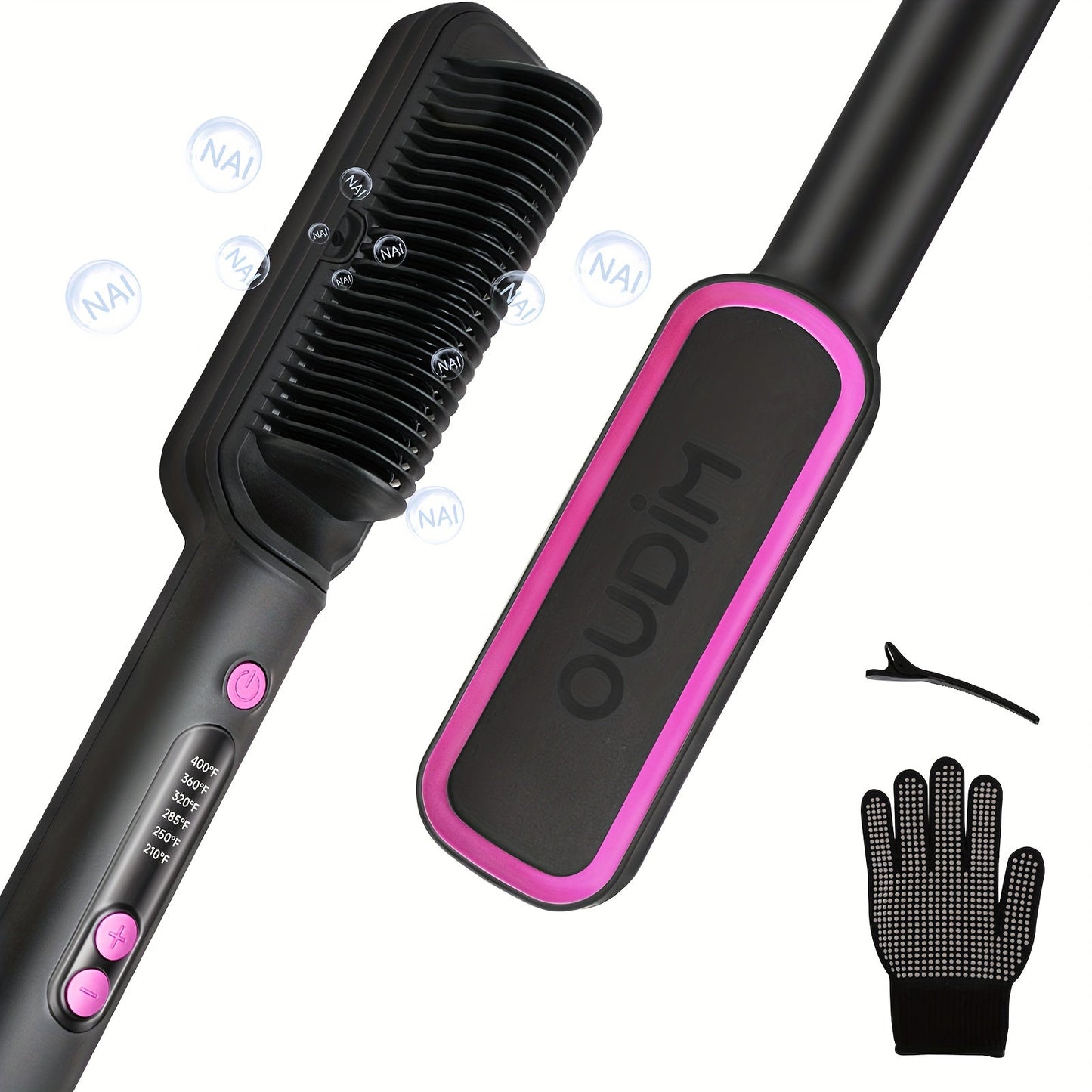 Ionic Hair Straightener Brush Anti-Scald – Precise Temperature Control Auto Shut-Off Straightening Comb Flat Iron for Women All Hair Types – Rose Gold, Black, Gift for Her
