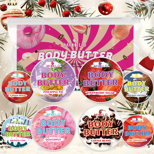 Fruity Body Glaze Set 8 Scents 100g×2 – Pineapple Coconut Strawberry Coffee Peach Doughnut Birthday Cake Non-Greasy All-Day Moisturizing Travel Size Body Lotion Gift for Women