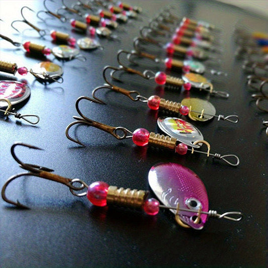 Spinnerbait Fishing Lures 30pcs – Heavy Duty Metal Spoon Jig Multi-Color Artificial Bait Set for Bass Trout Pike Musky, Saltwater & Freshwater Spinner Bait Kit for Men