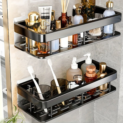 Two-Piece Metal Shower Caddy Shelf Set with Adhesive Wall Mounts in Dark Gray or Bright Black