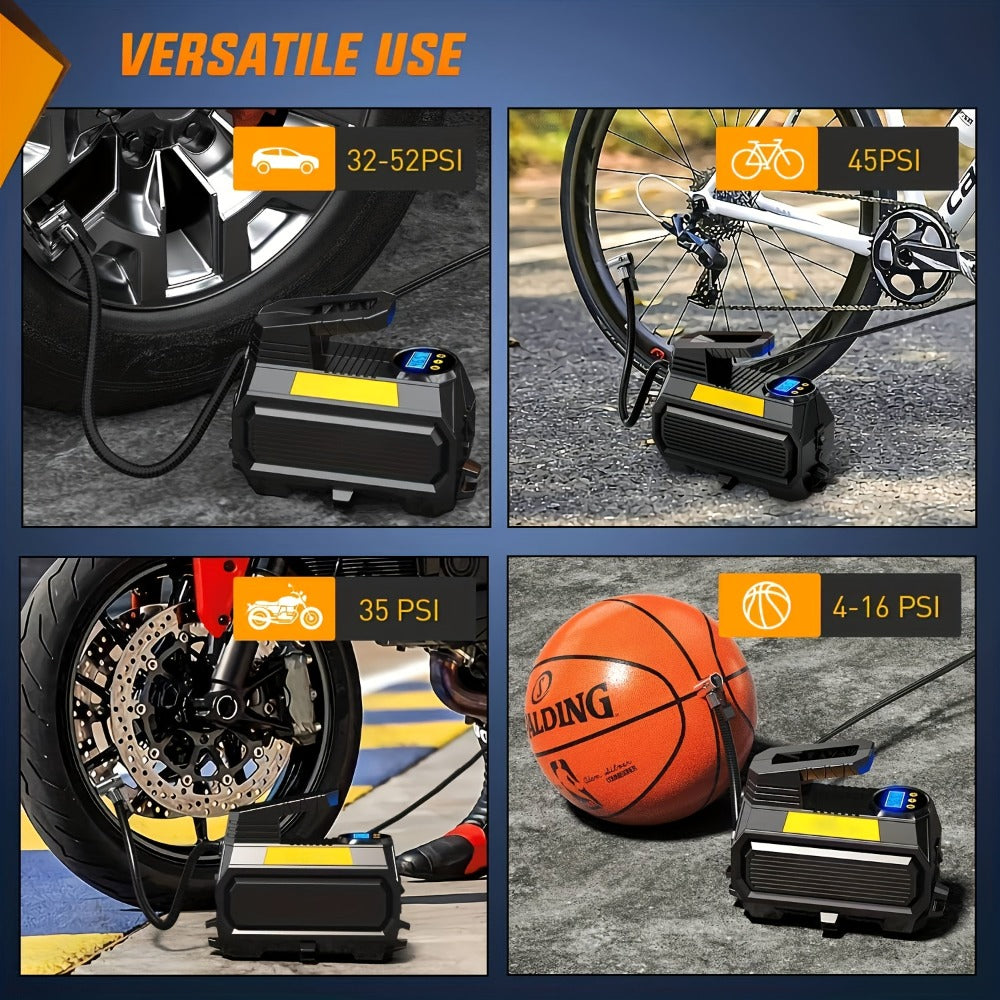 12V Portable Tire Inflator with 150 PSI Source Rating, Digital Display, LED and Nozzle Set