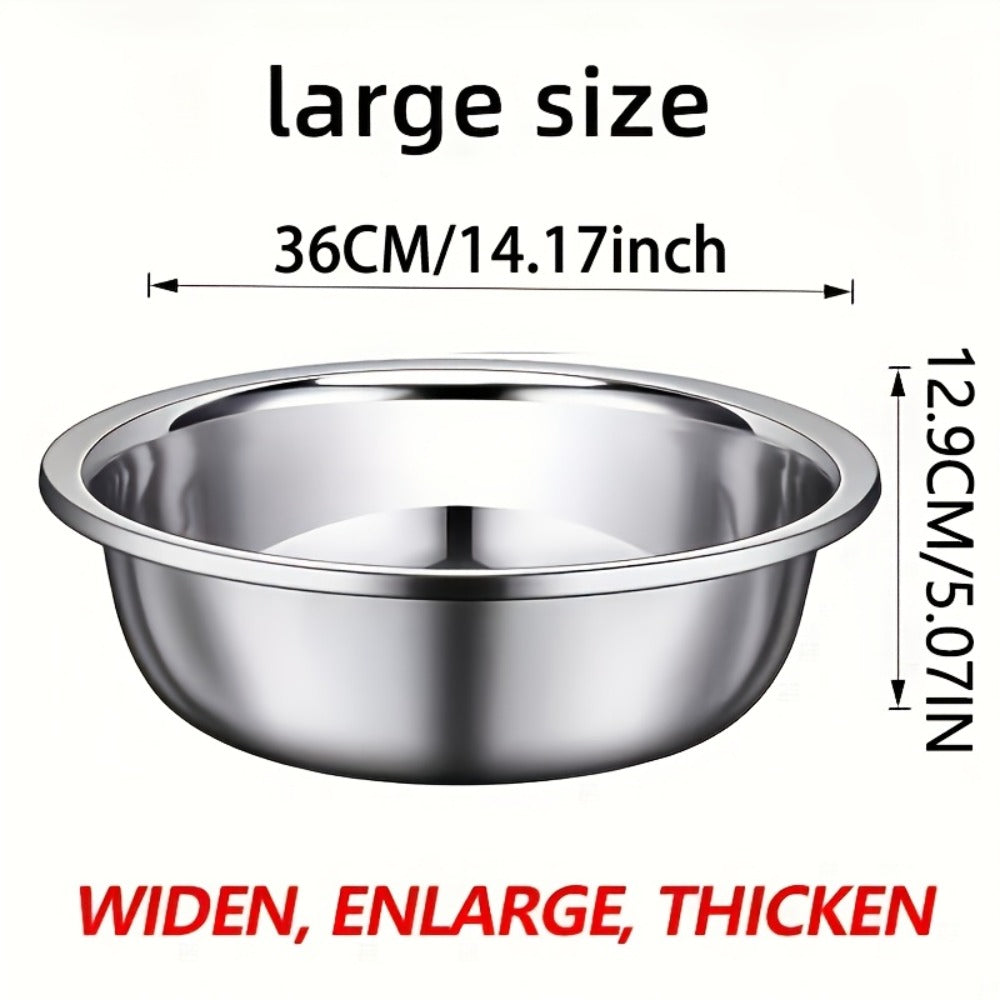 Large Stainless Steel Mixing Bowl, 304 Salad & Wash Basin, Hammer Finish, Base, Rounded Edges, Kitchen