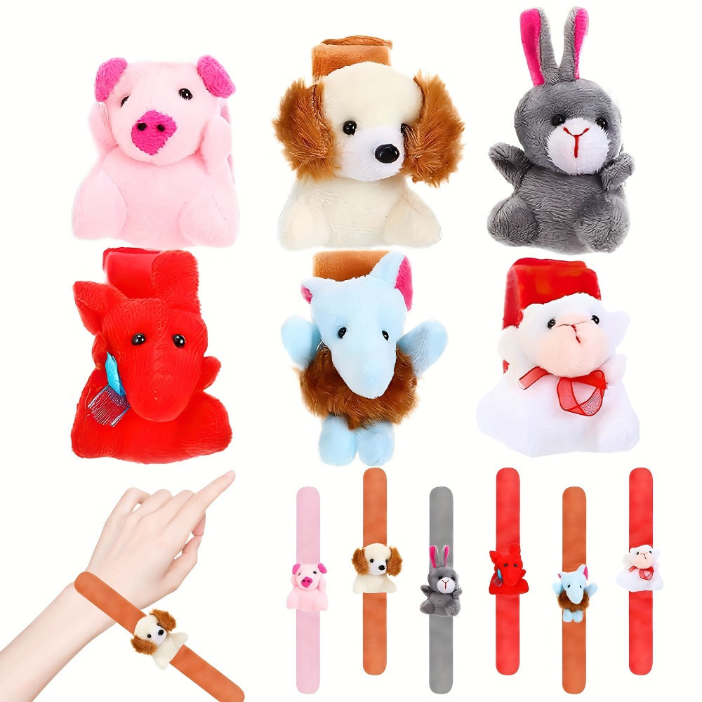 Plush Animal Slap Bracelet Assortments in 6-, 10-, 15- or 30-Piece Checkout Packs for Party Favors