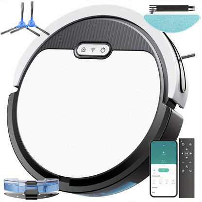 Robot Vacuum Cleaner Mop Combo 5000Pa Max Suction 2-in-1 with App & Voice Control - Scheduled Cleaning, Auto Recharge, for Pet Hair, Low Pile Carpet & Hard Floors, 12.2 inch Slim Design, Multiple Colors