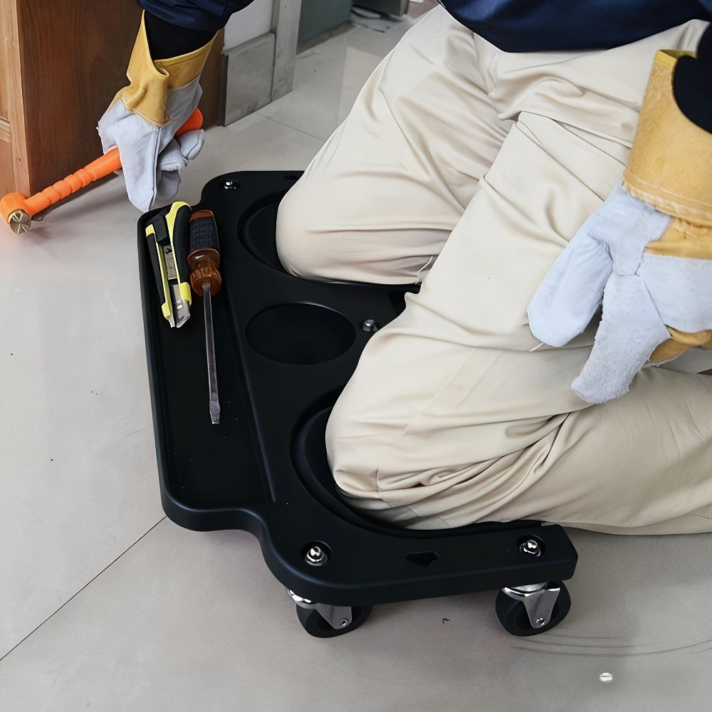 Rolling Knee Pad with Wheels & Built-In Tool Tray - Cushioned Kneeling Platform for Mechanics, Carpenters & Flooring Work