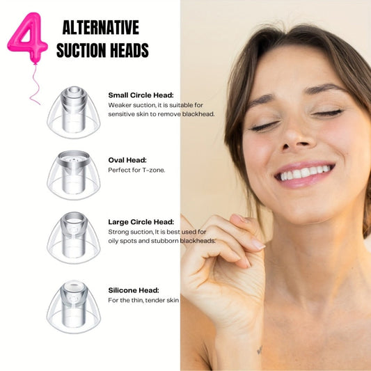 Blackhead Remover Vacuum Pore Cleaner 5 Adjustable Suction Levels - 4 Probe Heads 600mAh USB Rechargeable Portable Facial Pore Extractor for Women Men All Skin Types