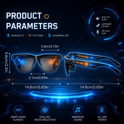 Smart Glasses Open-Ear Audio Gift Set with Bluetooth Calls, Music, Translation and Included Carrying Case