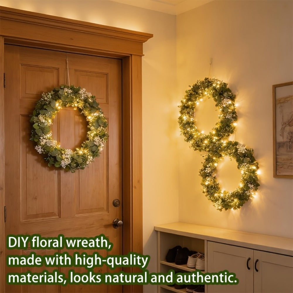 Lighted Eucalyptus Wreath Garland 6FT LED 2 Pack - Artificial Green Vine with Lights for Wedding Centerpiece