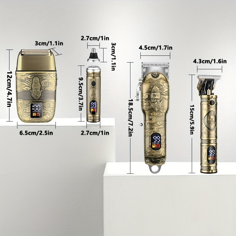 Hair Clippers & Trimmers GSRY Bronze Four-Tool Grooming Set with LCD Displays, USB Charging and Guide Combs