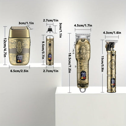 Hair Clippers & Trimmers GSRY Bronze Four-Tool Grooming Set with LCD Displays, USB Charging and Guide Combs