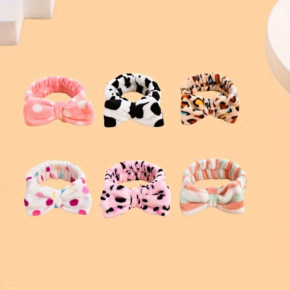 Six Bow-Front Headbands with Six Image-Bound Patterned Designs for Hair and Face-Care Routines