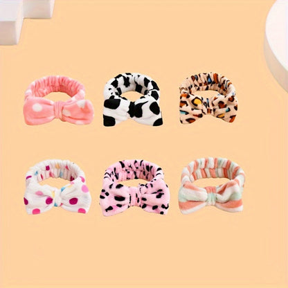 Six Bow-Front Headbands with Six Image-Bound Patterned Designs for Hair and Face-Care Routines
