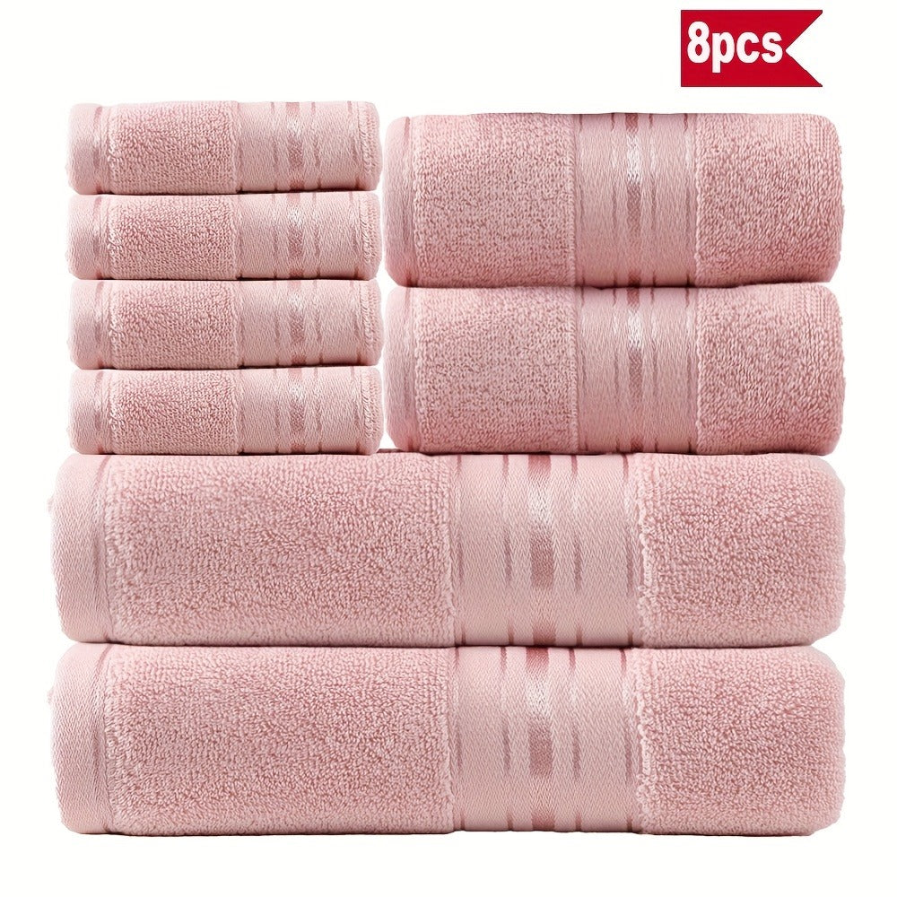 Towel Set 8 Piece 550GSM Pure Cotton Vintage Striped Bath, Hand Towels and Washcloths for Home and Guest Use
