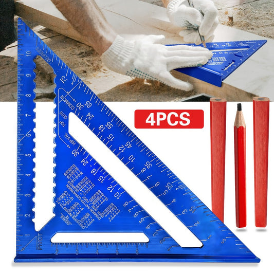 Aluminum Triangle Square Ruler 12 Inch Woodworking Angle Measuring Marking Tool with Protractor and Metric Scale for DIY Home Improvement