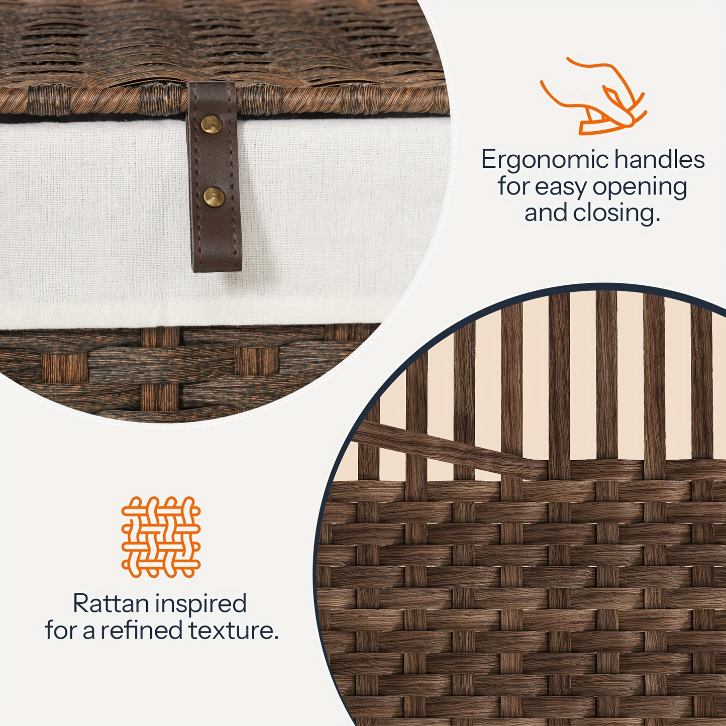 Large Storage Basket with Lid & Handles - 220L Handwoven Wicker Blanket Basket, Metal Frame, Soft Lining, Foldable for Bedroom, Laundry Room & Living Room