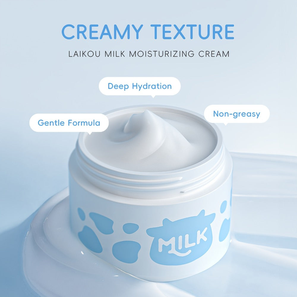 Skincare Set with LAIKOU Label, 5 Milk Items with 50g Cleanser 17ml Serum 25g Cream Brush and Headband