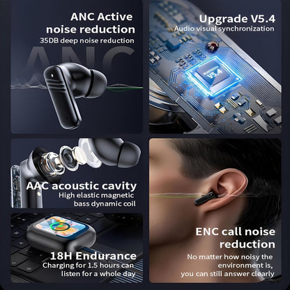 Wireless Earbuds Bluetooth 5.4 with ANC and ENC, LED Touchscreen Case and 48-Hour Playtime