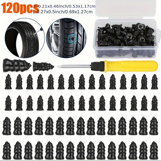 Tubeless Tire Repair Kit 121-Piece – Rubber Nail Plugs with Screwdriver, Emergency Puncture Repair Tool for Car, Truck & Motorcycle