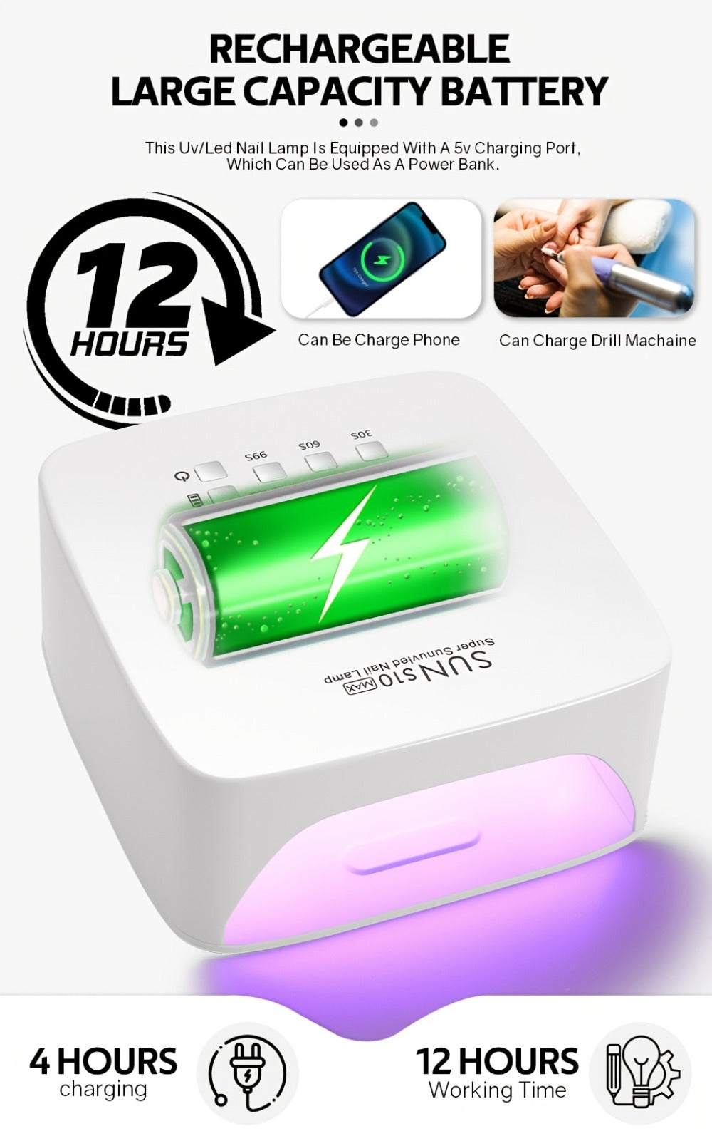 Rechargeable UV LED Nail Lamp 30 Beads – Professional Gel Nail Curing Light Cordless with 3 Timer Settings | Fast Curing Nail Dryer for Home & Salon, Compatible All Gel Polish