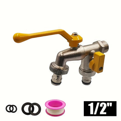 Dual-Outlet Garden Hose Faucet with Two Yellow Lever Handles in the Exact 1pc Checkout Option