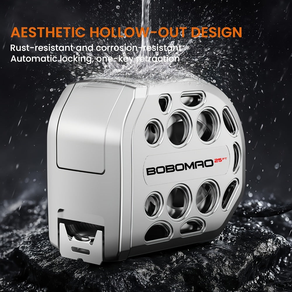 25-Foot Stainless Steel Measuring Tape with Self-Locking Blade, Magnetic Bottom and Hollow Silver ABS Housing
