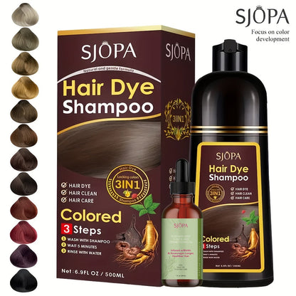 Hair Dye Shampoo, SJOPA 500ml Bottle and Rosemary Hair Oil Set with Seven Color Options for At-Home Color Selection