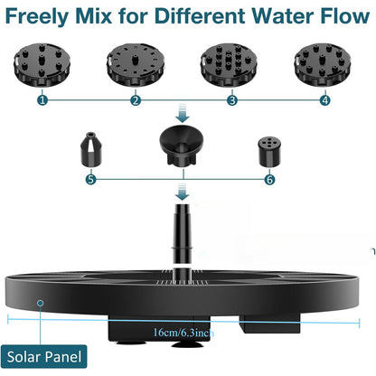 Black Floating Solar Fountain Pump with 16 cm Disc and Interchangeable Spray-Head Fittings