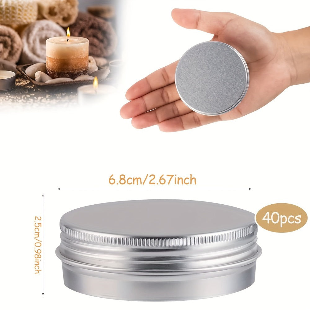 40-Pack 2 oz Round Aluminum Jars with Screw-Top Lids for Candles, Balms, Crafts and Small Parts