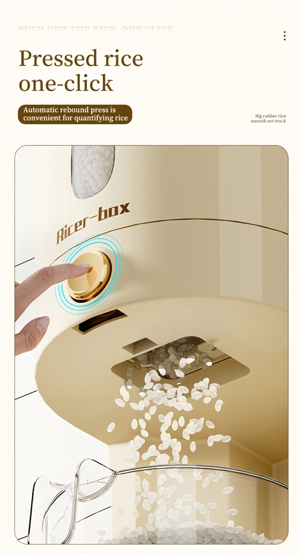 Food Storage Container Press-Button Rice Dispenser with Measuring Cup and 11lb or 22lb Capacity Options