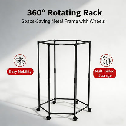 Hexagonal Clothes Drying Rack Freestanding Rotating Metal Garment Rack with Wheels Multiple Rods Space Saving Coat Rack for Bedroom Dorm Balcony Laundry