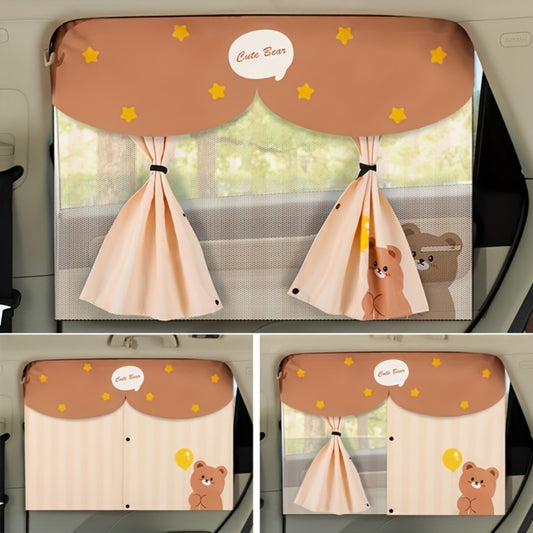 Magnetic Car Window Sunshade – Double Layer Side Window Sun Shade Curtain for UV & Heat Protection | Kids & Baby Car Shade | Blue, Pink Bear, Dinosaur