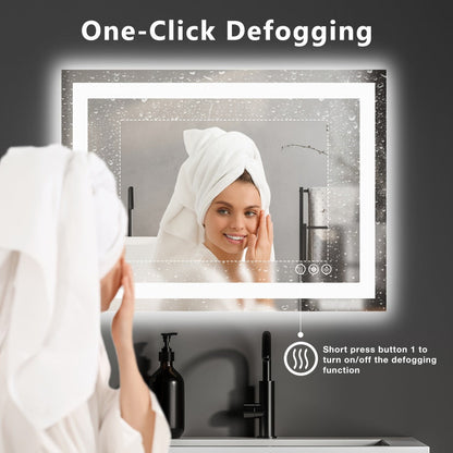 LED Bathroom Mirror with Anti-Fog – Dimmable Vanity Mirror, 3 Color Lighting Modes, Dual Light Source, Wall Mounted Horizontal or Vertical, Tempered Glass, Multiple Sizes
