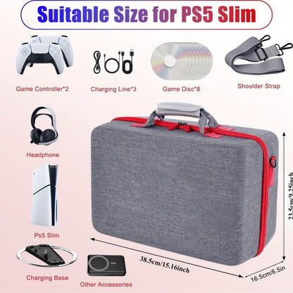 Structured Carrying Case Compatible with PS5 Slim Disc or Digital Consoles, Black or Gray with Shoulder Strap