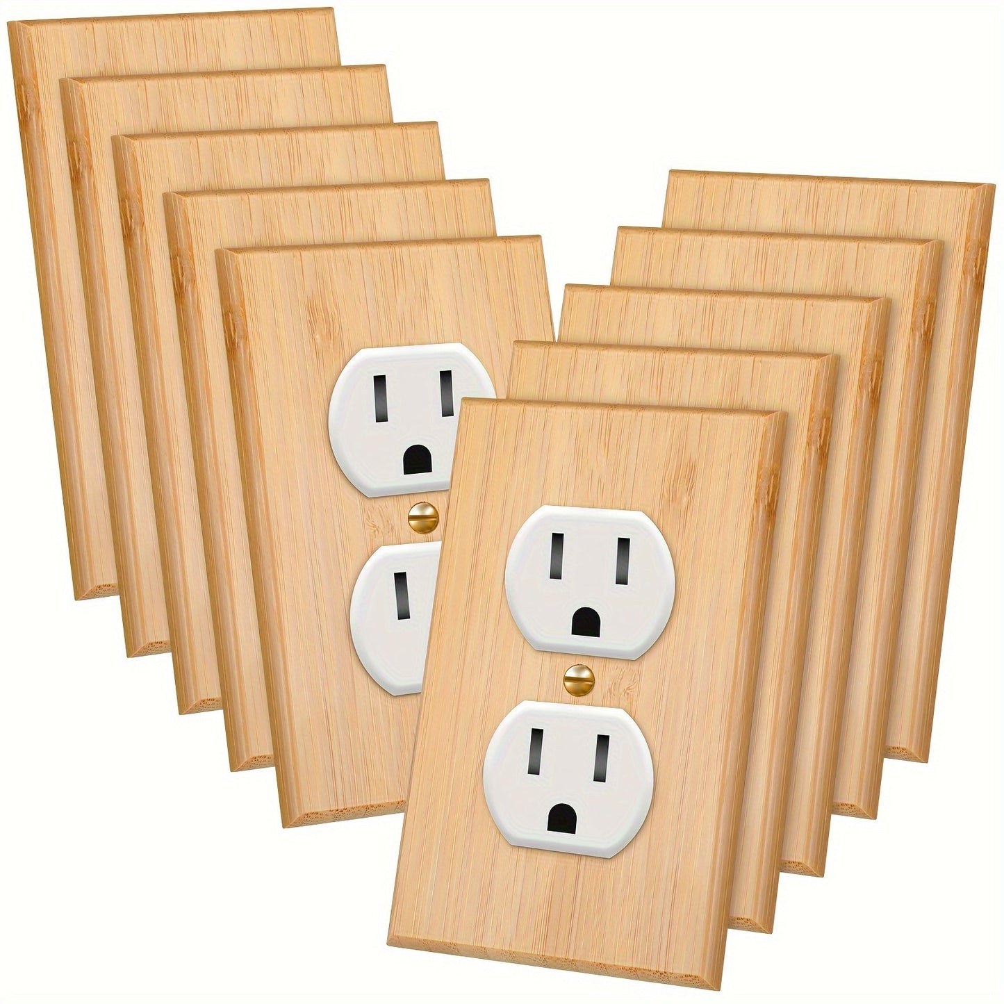 Ten-Piece Wood Light Switch Plate Set with Double Openings and 4.5 x 2.76-Inch Size for Home Decor