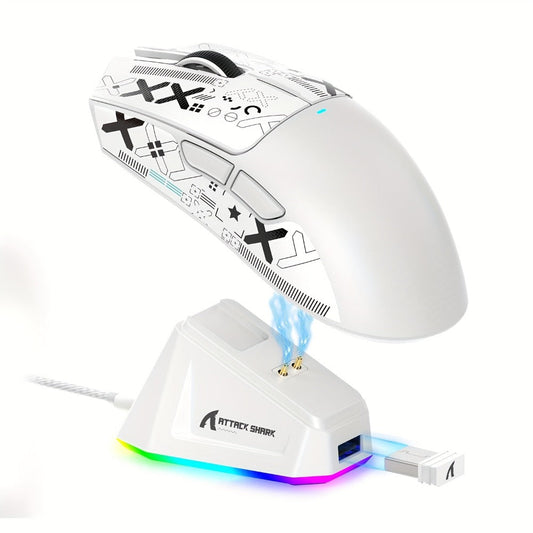 ATTACK SHARK X11 Lightweight Wireless Gaming Mouse with RGB Charging Dock – Tri-Mode 2.4G/USB-C, PAW3311 Sensor, 5 Programmable Buttons for PC & Mac | Black, White & Red