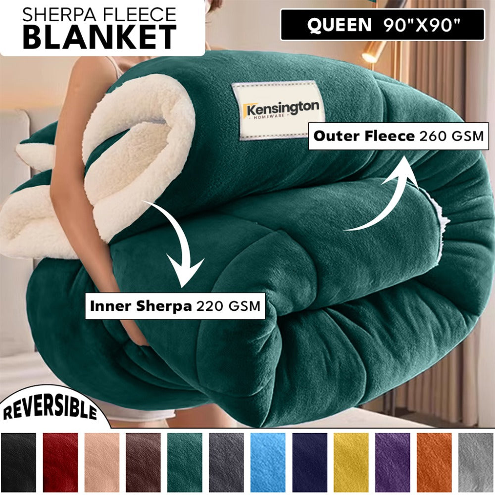 480GSM Sherpa Fleece Blanket – Double-Sided Heavy Warm Throw for Couch, Bed & Travel, Reversible All Season, 13 Colors, 3 Sizes
