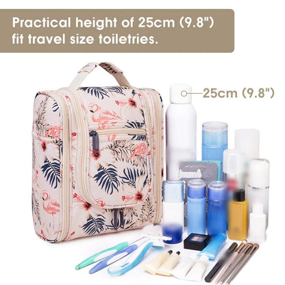 Hanging Toiletry Bag for Women Large Capacity Travel Makeup Organizer Bag with Hook Multi-Compartment Waterproof Cosmetic Pouch 16 Prints for Cruise Gym