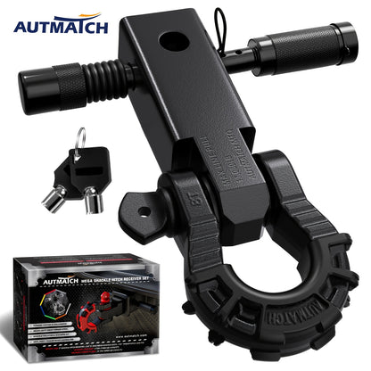 Shackle Hitch Receiver 2-Inch 68,000 lb Break Strength with 3/4" D-Ring & 5/8" Hitch Lock Pin – Heavy Duty Drop Forged Steel 8-Ton Vehicle Recovery Tow Hitch, Multi-Color