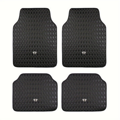 Quilted Crown Car Floor Mats, Four-Piece Set in Red, Black or Prismatic Embossed Style Options