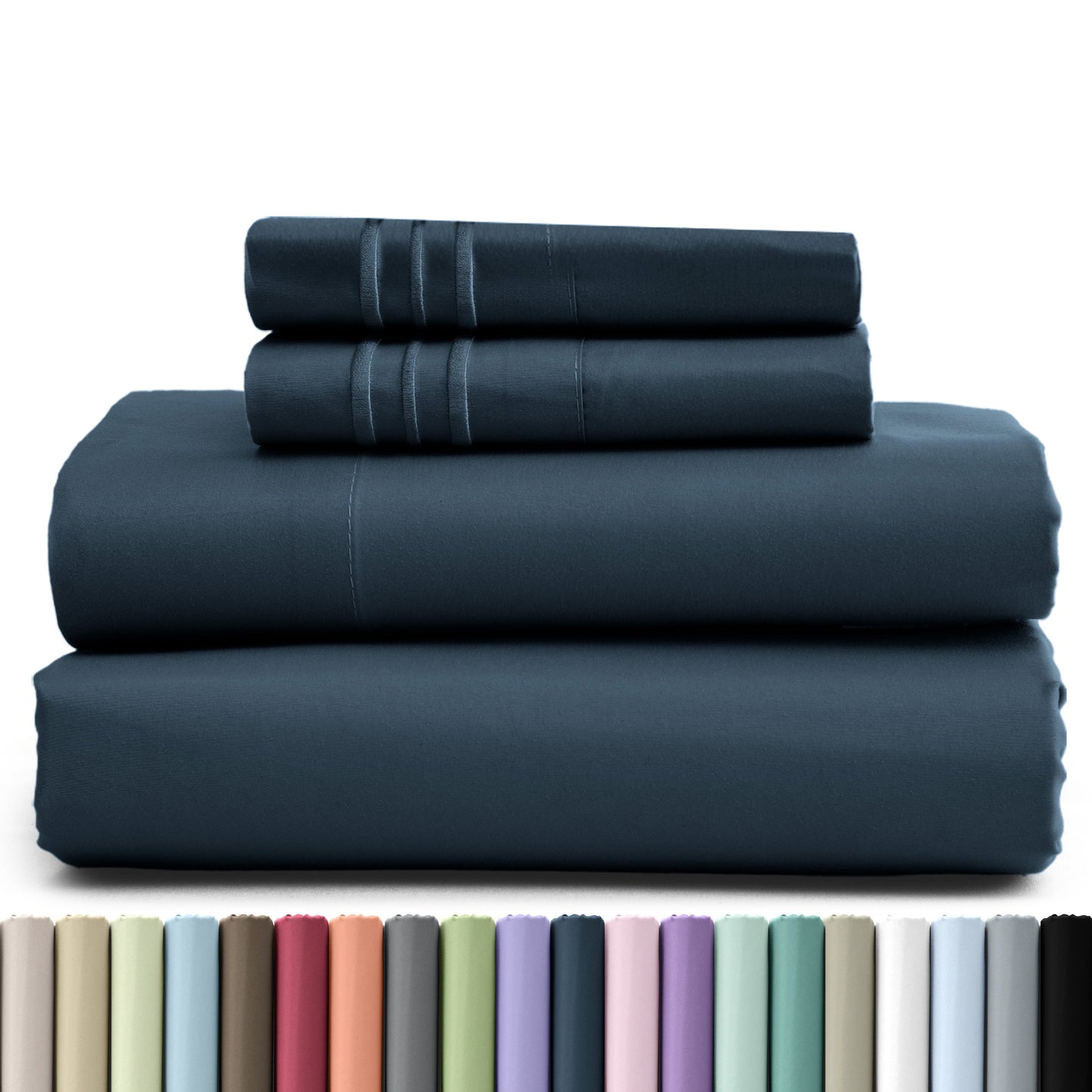 Bed Sheet Set Brushed Microfiber in 3- or 4-Piece Configuration with 16-Inch Pocket and Twenty-Four Colors