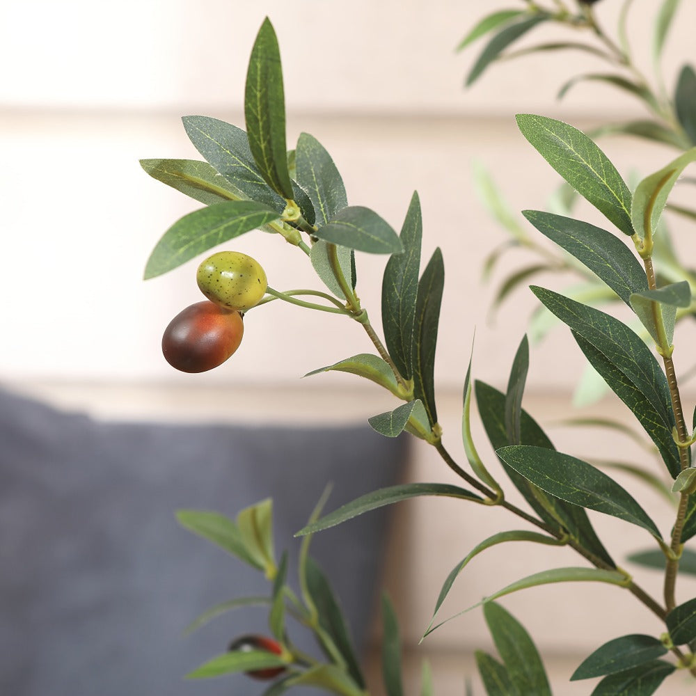 Slender Potted Olive Artificial Tree with Complete 4, 5, 6 and 7 ft Height Options and Faux Fruit Detail