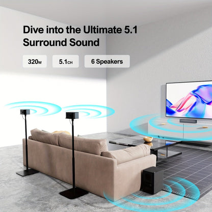 ULTIMEA 5.1-Channel TV Soundbar Set with Subwoofer, Two Rear Speakers and 320W or 410W Options