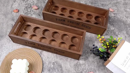 Two-Piece Farmhouse Wooden Egg Holder Rack Set with Handles and Space for Twenty-Four Eggs Each