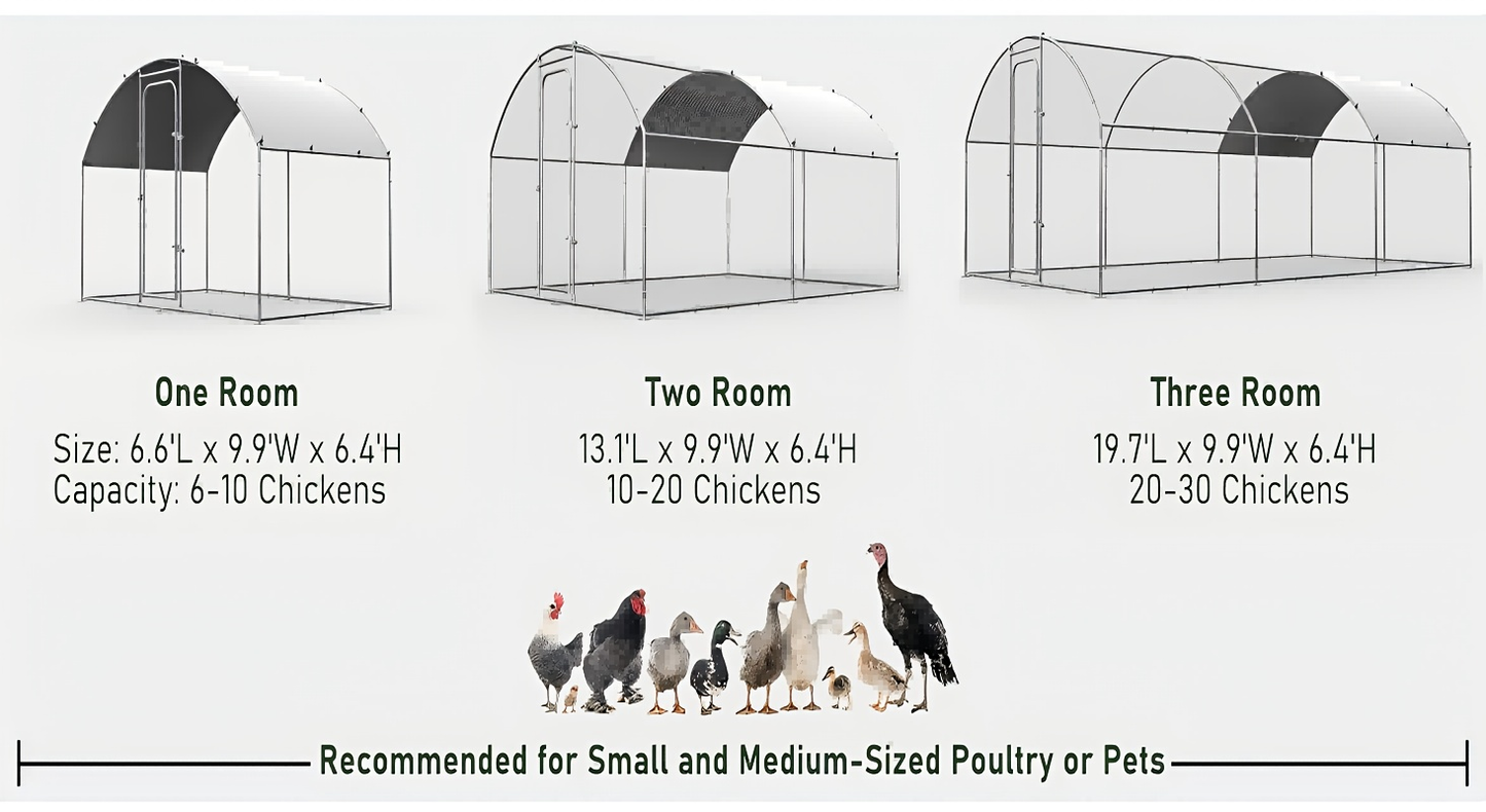 Walk-in Chicken Pen Large Metal Outdoor Poultry Enclosure Waterproof UV-Resistant Cover Heavy-Duty Yard Cage for Chickens Ducks Rabbits 3 Sizes Available