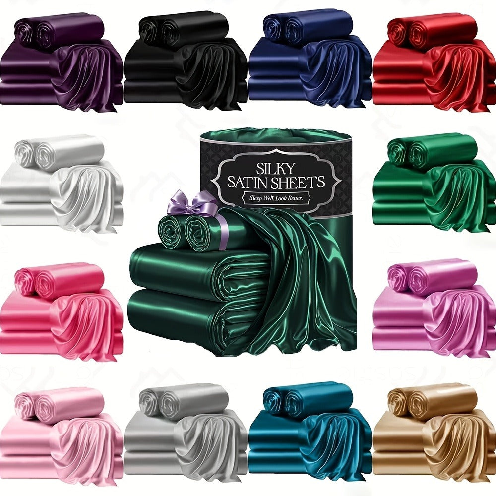 Satin Bed Sheets Set 2100TC Ultra Soft 3/4pcs – Silky Smooth Breathable Satin Bedding for Twin Full Queen King, 5-Star Luxury Hotel Experience, Solid Color, 7 Colors Available